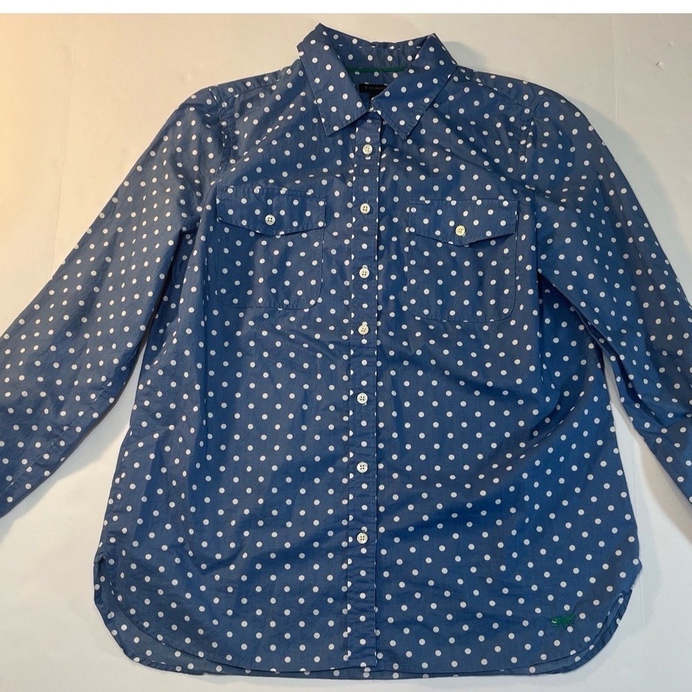 Talbots Polka Dot Button Down Shirt Womens S Blue White‎ Cotton Preppy Nautical